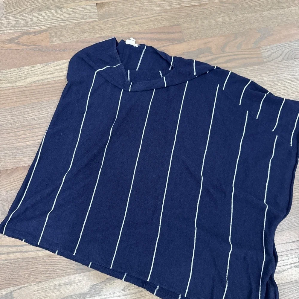 Eileen fisher navy blue/white striped linen poncho - OS